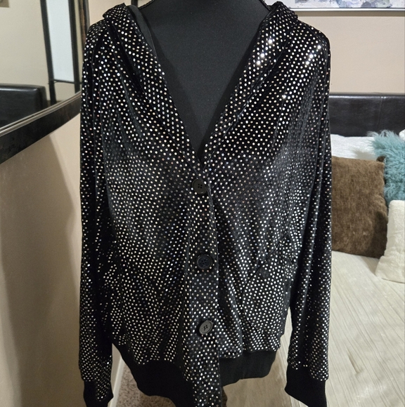 Gigio Sweaters - Black Sequin Button-Up Hoodie By Gogio NWT size L